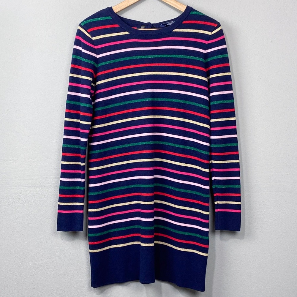 Joules Sweater Dress Size 6 Navy Rainbow Stripe Knit Mod Preppy Teacher Brunch‎